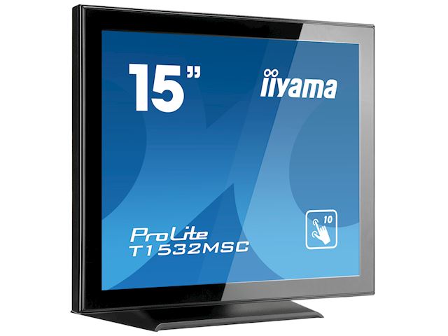 iiyama ProLite monitor T1532MSC-B5AG 15", Black, Projective Capacitive 10pt touch, edge to edge glass, Anti-glare coating, scratch resistant, HDMI, DisplayPort  image 1
