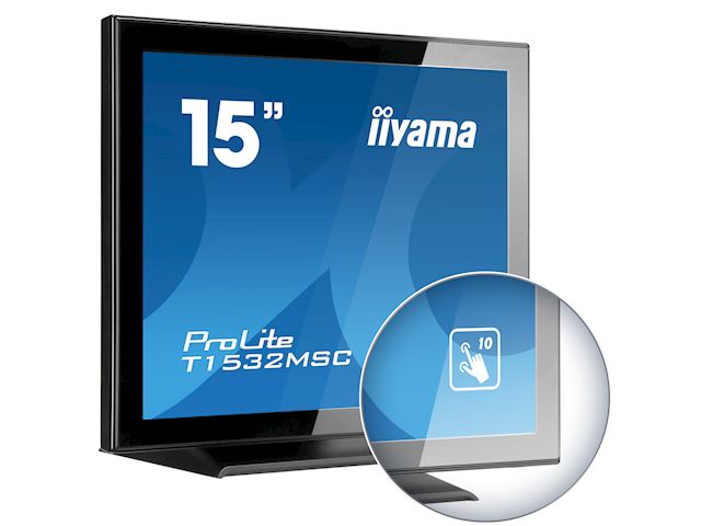 iiyama ProLite monitor T1532MSC-B5AG 15", Black, Projective Capacitive 10pt touch, edge to edge glass, Anti-glare coating, scratch resistant, HDMI, DisplayPort  image 3