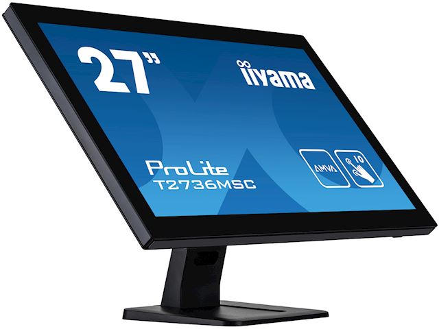 iiyama ProLite monitor T2736MSC-B1 27", Projective Capacitive 10pt touch, AMVA, Scratch resistant, HDMI, DisplayPort, Glass front image 3