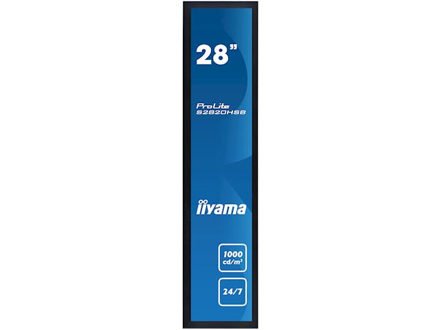 iiyama ProLite monitor S2820HSB-B1 28" stretched digital signage, 24/7, fanless, HDMI, Sunlight readable, Landscape/Portrait, Metal bezel, with handles image 1