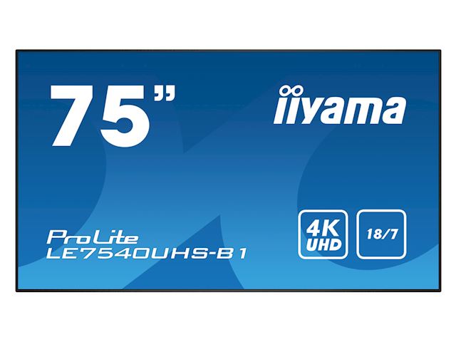 iiyama ProLite monitor LE7540UHS-B1 75",  IPS, 4K UHD, 18/7 Hours Operation, 10W Speakers, Landscape, Build in Smart Signage CMS image 0