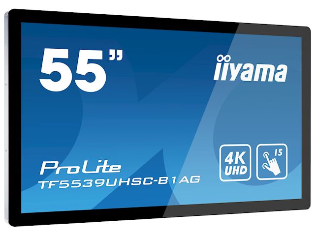 iiyama Prolite monitor TF5539UHSC-B1AG 55" Black, IPS, Anti Glare, 4K,  Projective Capacitive 15pt Touch, 24/7, Landscape/Portrait/Face-up, Open Frame image 1