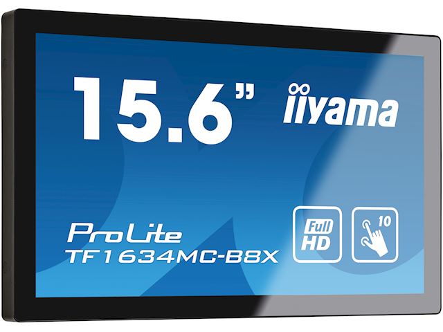 iiyama ProLite monitor TF1634MC-B8X 16", P Cap 10pt touch, edge to edge glass, Open frame, Scratch resistant, Anti-fingerprint coating, Water and dust resistant image 1