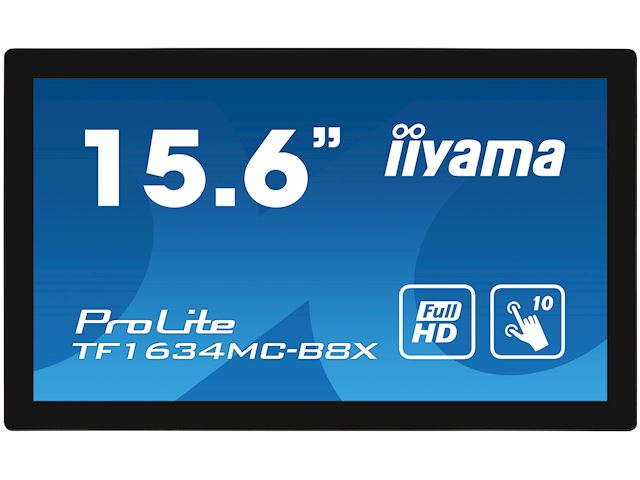 iiyama ProLite monitor TF1634MC-B8X 16", P Cap 10pt touch, edge to edge glass, Open frame, Scratch resistant, Anti-fingerprint coating, Water and dust resistant image 0