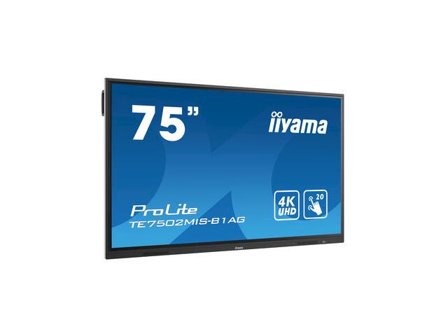 iiyama ProLite monitor TE7502MIS-B1AG 75", 4k UHD, Infrared 20pt touch, Anti-glare coating, VA, HDMI, features Note, web browser, file manager, cloud drives, WPS office and ScreenSharePro image 1