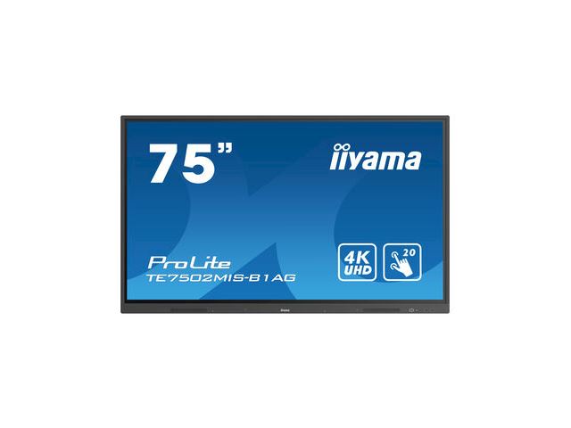 iiyama ProLite monitor TE7502MIS-B1AG 75", 4k UHD, Infrared 20pt touch, Anti-glare coating, VA, HDMI, features Note, web browser, file manager, cloud drives, WPS office and ScreenSharePro image 0