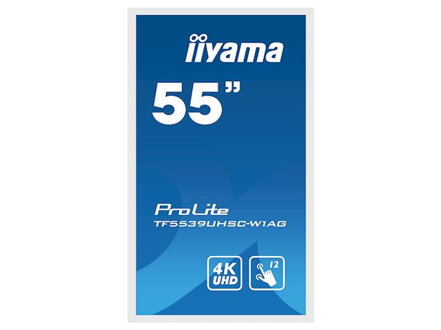 iiyama Prolite monitor TF5539UHSC-W1AG 55" White, IPS, Anti Glare, 4K,  Projective Capacitive 15pt Touch, 24/7, Landscape/Portrait/Face-up, Open Frame image 1