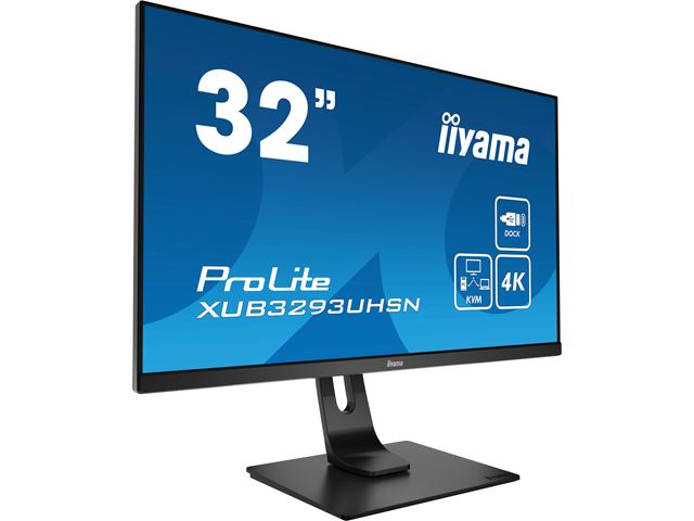 iiyama ProLite monitor XUB3293UHSN-B1 32" 3-side borderless design, IPS panel with KVM switch, USB-C dock, height adjustable image 1