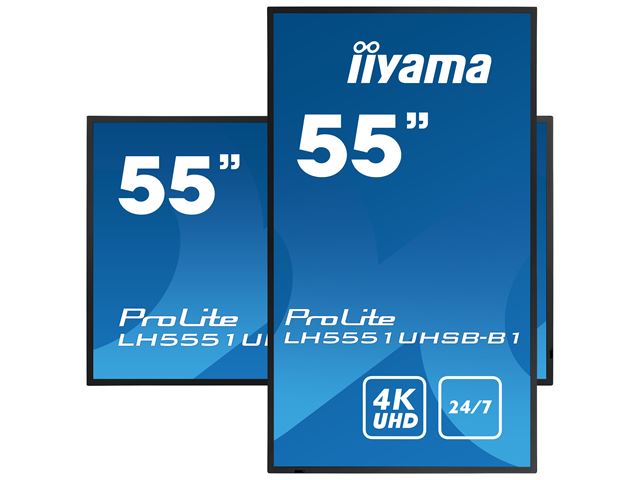 iiyama Prolite monitor LH5551UHSB-B1 55" IPS Slim Bezel, 4K UHD, 24/7, Landscape/Portrait, LAN Control, high brightness image 0
