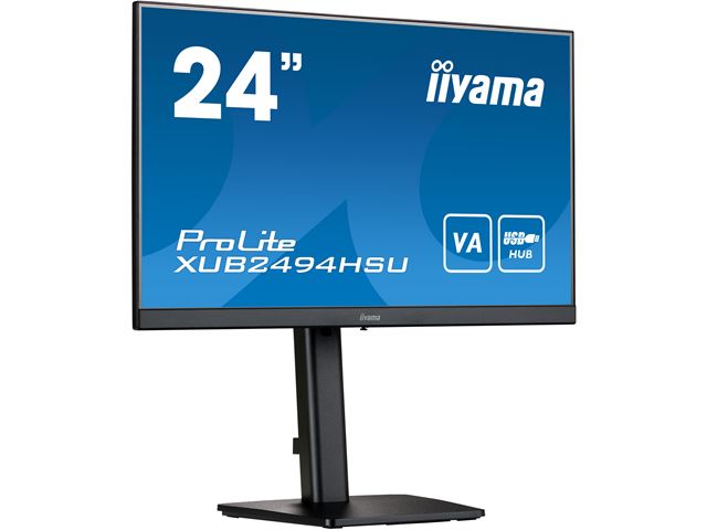 iiyama ProLite monitor XUB2494HSU-B2 24", VA panel, Height Adjustable, Black, 3-side borderless bezel, HDMI, Display Port, USB Hub image 2