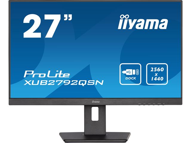 iiyama ProLite monitor XUB2792QSN-B5 27" IPS, WQHD, USB-C dock and RJ45 (LAN), 3-side borderless, HDMI, Display Port, USB-C dock, Height Adjustable.  image 0