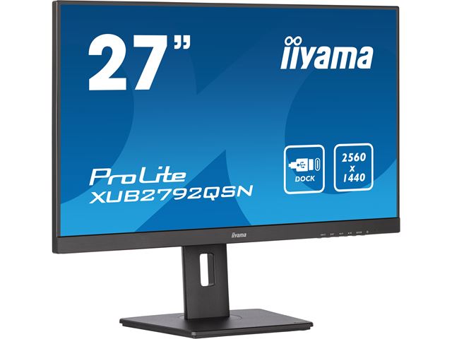 iiyama ProLite monitor XUB2792QSN-B5 27" IPS, WQHD, USB-C dock and RJ45 (LAN), 3-side borderless, HDMI, Display Port, USB-C dock, Height Adjustable.  image 2