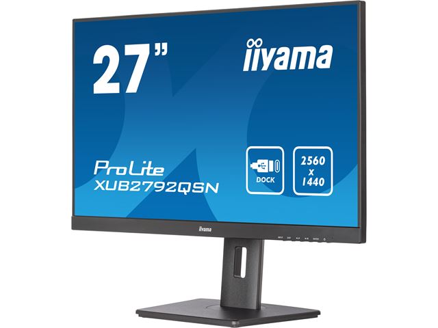 iiyama ProLite monitor XUB2792QSN-B5 27" IPS, WQHD, USB-C dock and RJ45 (LAN), 3-side borderless, HDMI, Display Port, USB-C dock, Height Adjustable.  image 4