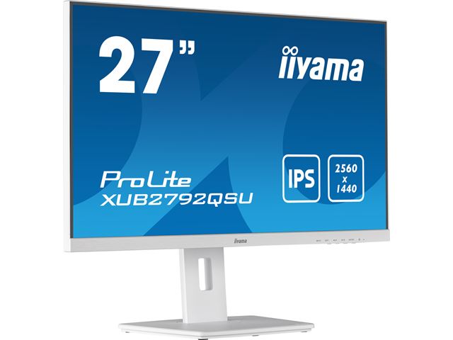 iiyama ProLite monitor XUB2792QSU-W5 27" IPS, 2560x1440, FreeSync, 3-side borderless, White, HDMI, Display Port, USB Hub, Height Adjustable image 2