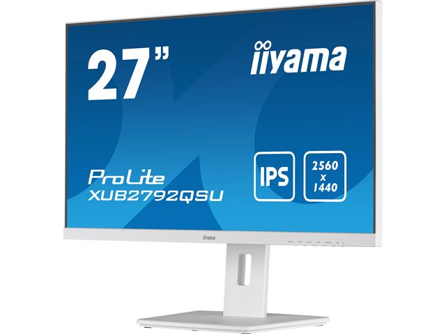 iiyama ProLite monitor XUB2792QSU-W5 27" IPS, 2560x1440, FreeSync, 3-side borderless, White, HDMI, Display Port, USB Hub, Height Adjustable image 4