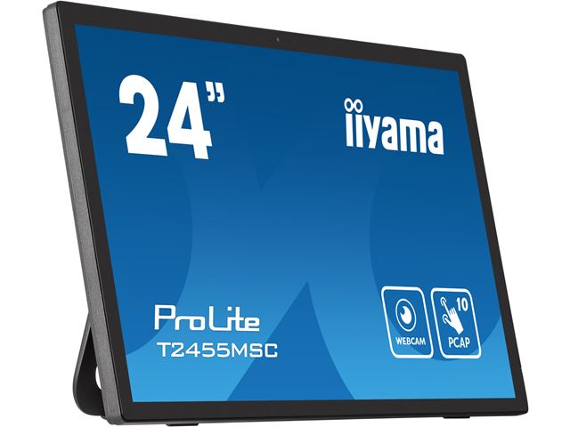 iiyama ProLite monitor T2455MSC-B1 24" Black, IPS, Projective Capacitive 10pt touch, HDMI, Display Port, edge-to-edge glass, anti fingerprint coating, integrated webcam & mic image 2