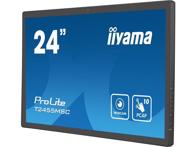 iiyama ProLite monitor T2455MSC-B1 24" Black, IPS, Projective Capacitive 10pt touch, HDMI, Display Port, edge-to-edge glass, anti fingerprint coating, integrated webcam & mic image 4