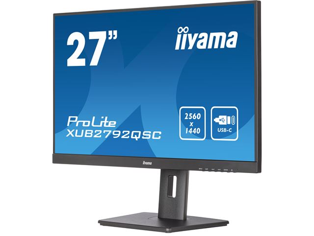 iiyama ProLite monitor XUB2792QSC-B5 27" IPS, 2560x1440, Ultra Slim Bezel, Black, HDMI, Display Port, USB-C Connectivity, Height Adjustable image 4