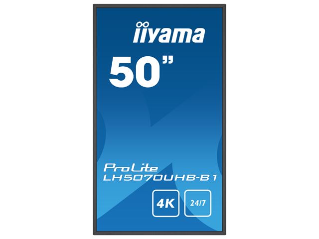 iiyama Prolite monitor LH5070UHB-B1 50" Digital Signage, VA, Slimline, 4K UHD, 700cd/m² brightness, 24/7, Landscape/Portrait, with Android OS image 1