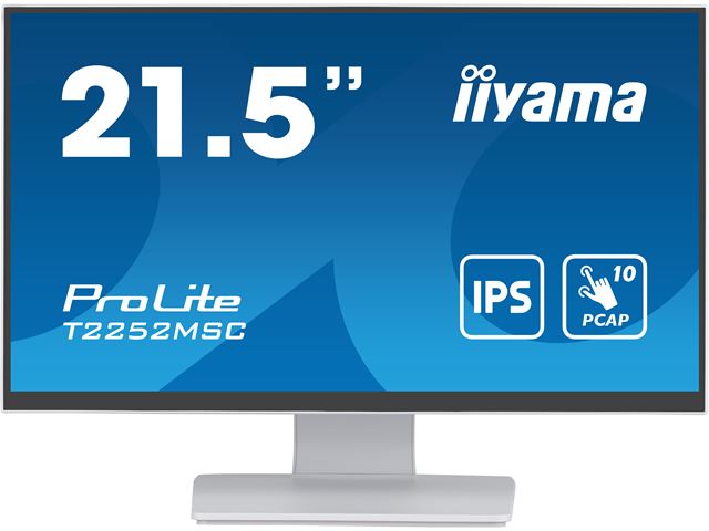 iiyama ProLite monitor T2252MSC-W2  22" White, IPS, Projective Capacitive 10pt touch, HDMI, Display Port, Edge-to-Edge glass design, anti fingerprint coating image 0