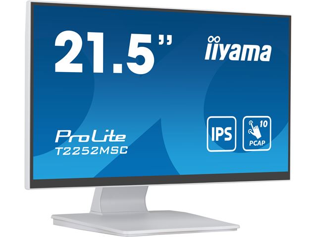 iiyama ProLite monitor T2252MSC-W2  22" White, IPS, Projective Capacitive 10pt touch, HDMI, Display Port, Edge-to-Edge glass design, anti fingerprint coating image 1