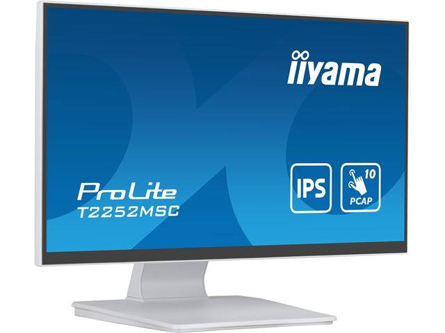 iiyama ProLite monitor T2252MSC-W2  22" White, IPS, Projective Capacitive 10pt touch, HDMI, Display Port, Edge-to-Edge glass design, anti fingerprint coating image 2