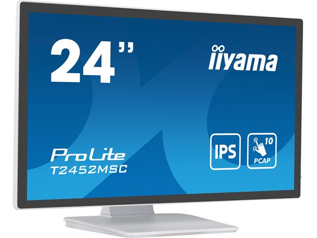 iiyama ProLite monitor T2452MSC-W1 24" White, IPS, Projective Capacitive 10pt touch, HDMI, Display Port, edge-to-edge glass, anti fingerprint coating image 1