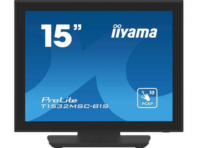 iiyama ProLite monitor T1532MSC-B1S 15", Black, Projective Capacitive 10pt touch, edge to edge glass,scratch resistant, HDMI, DisplayPort image 0