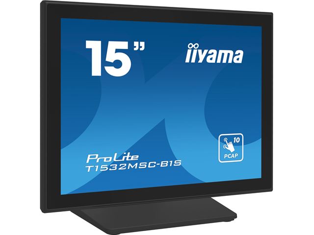 iiyama ProLite monitor T1532MSC-B1S 15", Black, Projective Capacitive 10pt touch, edge to edge glass,scratch resistant, HDMI, DisplayPort image 1