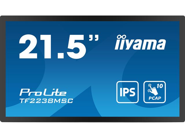 iiyama ProLite monitor TF2238MSC-B1 22", Optical bonded PCap, edge to edge glass, 10pt touch, Anti-glare, HDMI, DP, IPS, Scratch resistive, Anti-fingerprint coating image 0