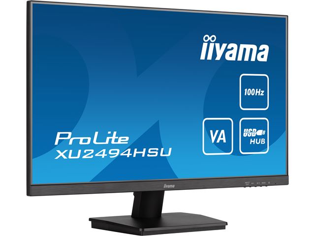 iiyama ProLite monitor XU2494HSU-B6 24", VA panel, Full HD, Black, 3-side borderless bezel, HDMI, Display Port, USB Hub, 100Hz refresh rate image 2