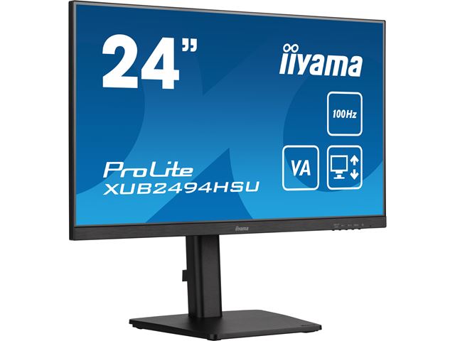 iiyama ProLite monitor XUB2494HSU-B6 24", VA panel, Height Adjustable, 100Hz refresh rate, 3-side borderless bezel, HDMI, Display Port, USB Hub image 2