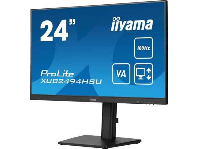 iiyama ProLite monitor XUB2494HSU-B6 24", VA panel, Height Adjustable, 100Hz refresh rate, 3-side borderless bezel, HDMI, Display Port, USB Hub image 4