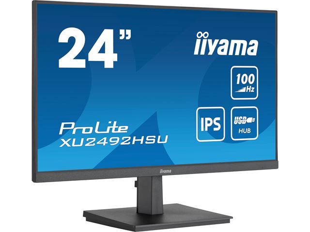iiyama ProLite monitor XU2492HSU-B6 24" IPS, Full HD, Black, Ultra Slim Bezel, HDMI, Display Port, USB Hub with 100Hz refresh rate image 1