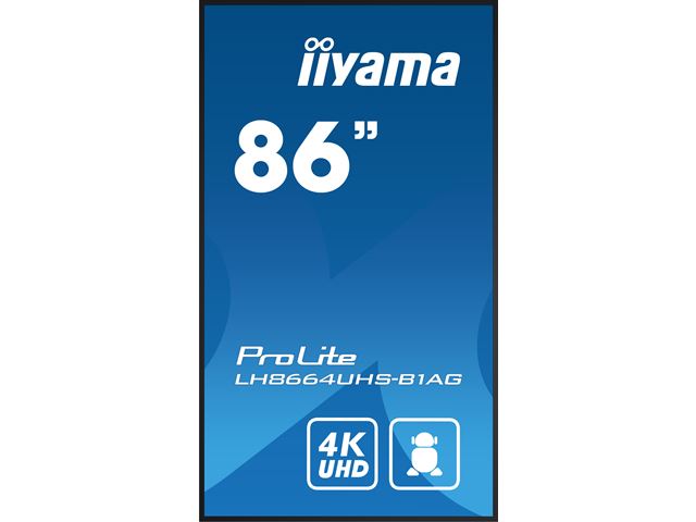 iiyama ProLite LH8664UHS-B1AG 86", 24/7, 4K, IPS, HDMI, landscape/portrait, Wifi, Android OS, signal FailOver, 500cd/m² high brightness, Anti-Glare image 1