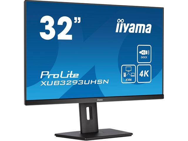 iiyama ProLite monitor XUB3293UHSN-B5 32" 3-side borderless design, IPS panel with KVM switch, USB-C dock, height adjustable image 1
