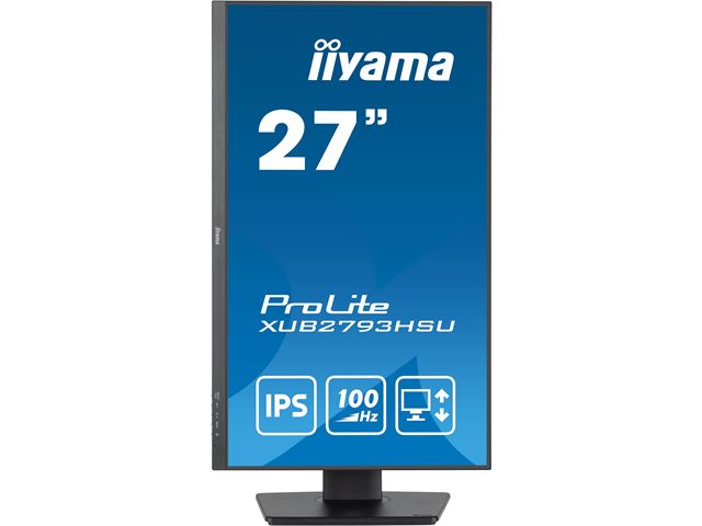 iiyama ProLite monitor XUB2793HSU-B6, 27" 3-side borderless design, IPS, 100hz, Height Adjustable and pivot function, HDMI, DisplayPort, FreeSync, Flicker free image 1