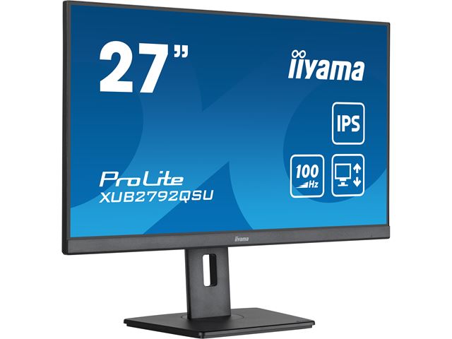 iiyama ProLite monitor XUB2792QSU-B6 27" IPS, 2560x1440, FreeSync, 100hz, 3-side borderless, Black, HDMI, Display Port, USB Hub, Height Adjustable image 4