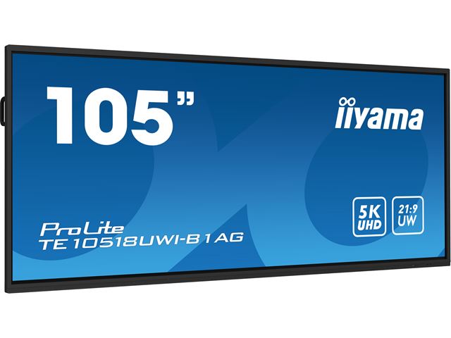 iiyama ProLite monitor TE10518UWI-B1AG 105", 5k UHD, Infrared 40pt touch, Anti-glare coating, VA, HDMI, USB-C, 21:9 panoramic view, 8-array mic, Android 13 OS image 1