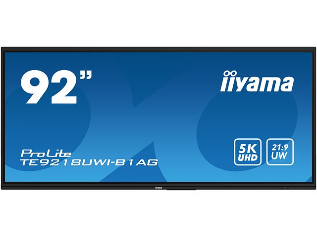 iiyama ProLite monitor TE9218UWI-B1AG 92", 5k UHD, Infrared 40pt touch, Anti-glare coating, VA, HDMI, USB-C, 21:9 panoramic view, 8-array mic, Android 13 OS image 0