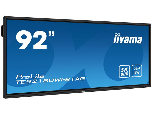 iiyama ProLite monitor TE9218UWI-B1AG 92", 5k UHD, Infrared 40pt touch, Anti-glare coating, VA, HDMI, USB-C, 21:9 panoramic view, 8-array mic, Android 13 OS image 1