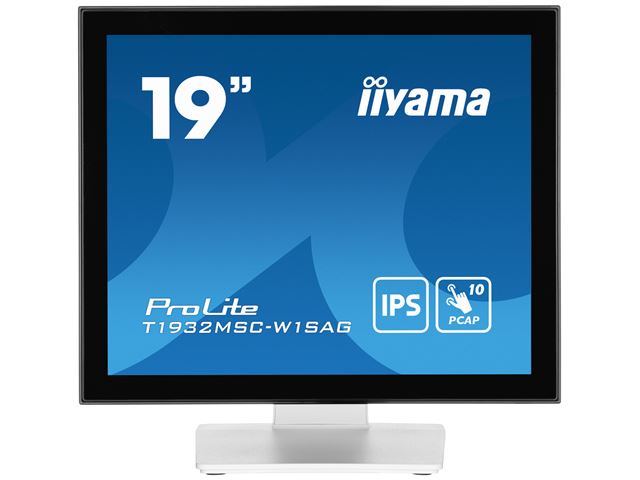 iiyama ProLite monitor T1932MSC-W1SAG, 19", White, Edge to edge, Scratch resistive, Projective Capacitive 10pt touch, HDMI, DisplayPort, Water and dust protection, IP54 image 0