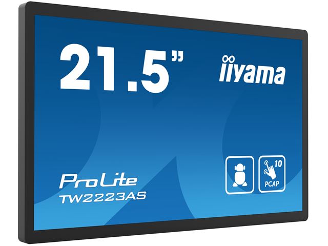 iiyama ProLite TW2223AS-B2, 22” Full HD PCAP 10pt touch screen with Android and edge-to-edge glass, 24/7, 32GB storage, Wi-Fi connection, LAN (RJ45) and Bluetooth connectors image 1