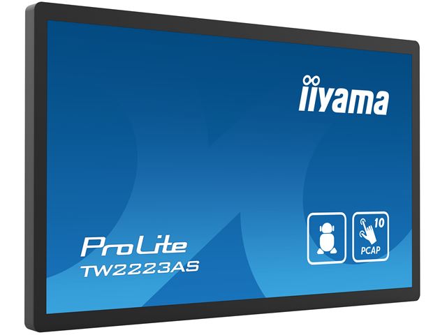 iiyama ProLite TW2223AS-B2, 22” Full HD PCAP 10pt touch screen with Android and edge-to-edge glass, 24/7, 32GB storage, Wi-Fi connection, LAN (RJ45) and Bluetooth connectors image 2