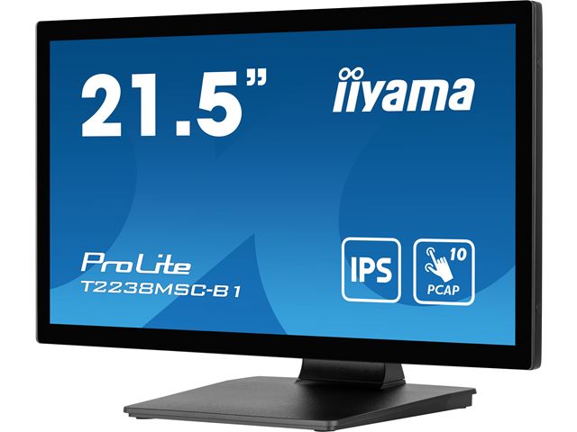 iiyama ProLite monitor T2238MSC-B1 Semi-Outdoor 22" Black, IPS, Full HD, Projective Capacitive 10pt touch, Display Port, edge-to-edge glass, anti-fingerprint coating and metal housing image 4