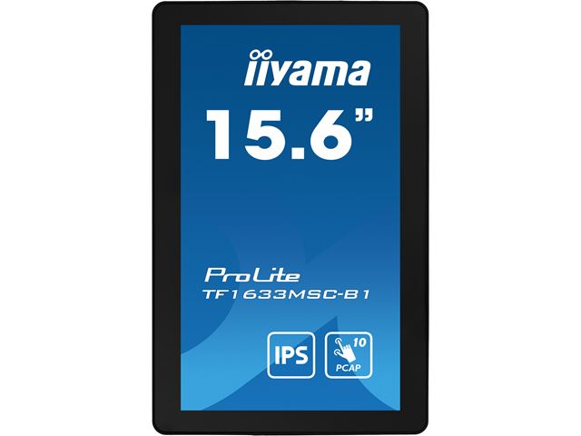 iiyama ProLite monitor TF1633MSC-B1 15.6", P Cap 10pt touch, edge to edge glass, Open frame, Scratch resistant, IPS, Water and dust resistant image 1