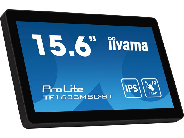 iiyama ProLite monitor TF1633MSC-B1 15.6", P Cap 10pt touch, edge to edge glass, Open frame, Scratch resistant, IPS, Water and dust resistant image 5