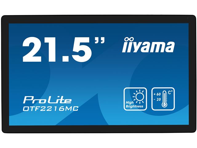 iiyama ProLite monitor OTF2216MC-B1 21.5", PCap 10pt touch for semi-outdoor applications, High Brightness, Smart sensors, Environmental Resistance, Scratch resistant, Anti-fingerprint coating, landscape/portrait/face-up image 0