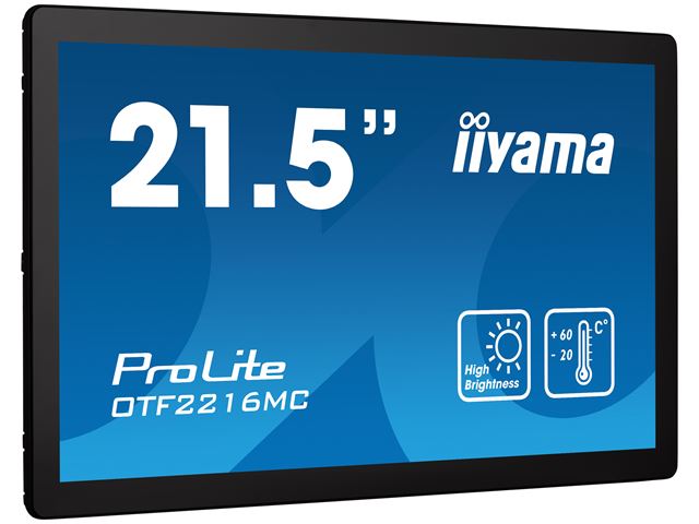iiyama ProLite monitor OTF2216MC-B1 21.5", PCap 10pt touch for semi-outdoor applications, High Brightness, Smart sensors, Environmental Resistance, Scratch resistant, Anti-fingerprint coating, landscape/portrait/face-up image 1