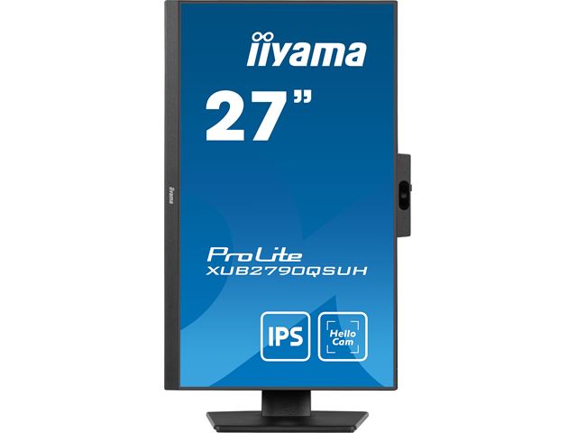 iiyama ProLite monitor XUB2790QSUH-B1 27" IPS, built-in Windows Hello camera and microphone, QHD resolution, Height Adjustable, 3-side borderless design image 1